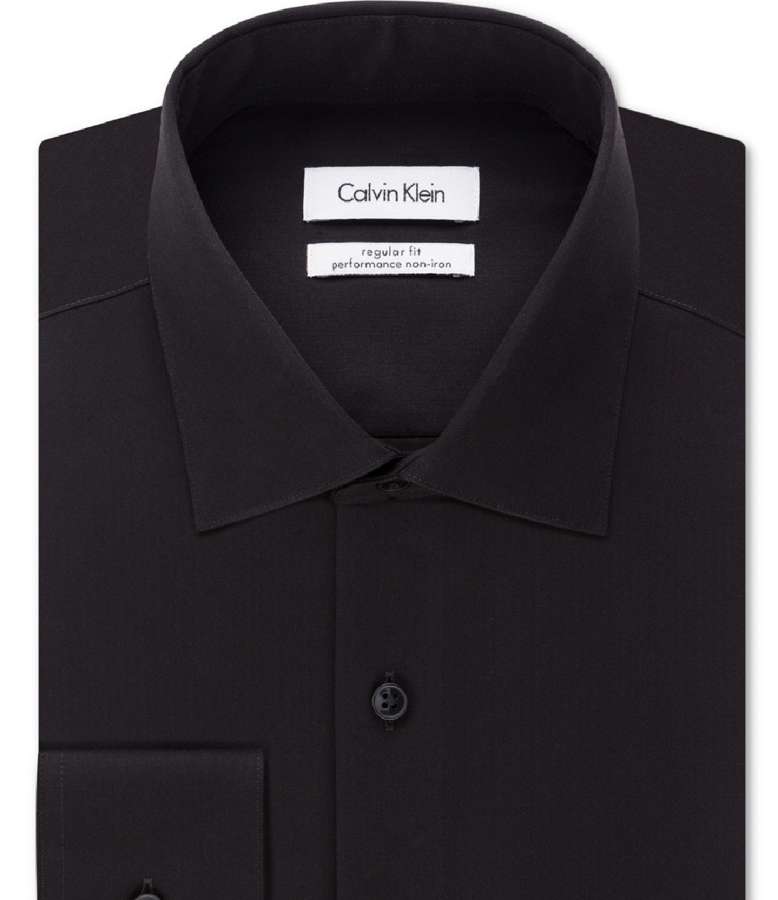 Calvin Klein Men's Steel Classic Fit Non Iron Performance Herringbone Spread Collar Dress Shirt Black Size 17X34-35