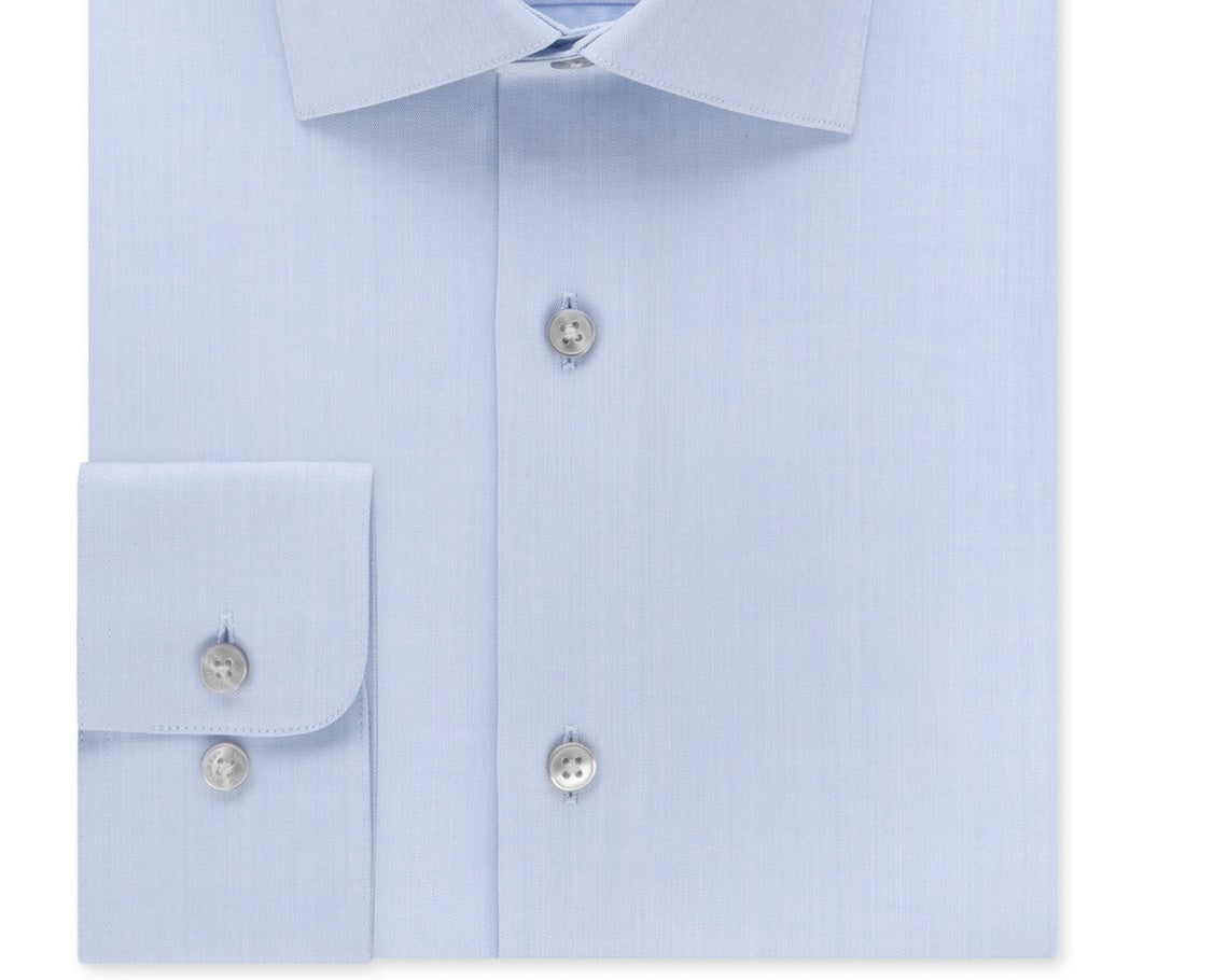 Calvin Klein Men's Steel Classic Fit Non Iron Performance Herringbone Spread Collar Dress Shirt Blue Size 16.5X32-33