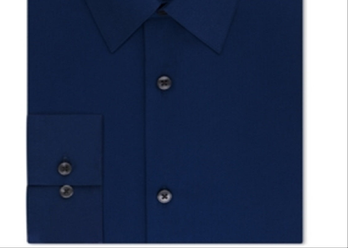 Calvin Klein Men's Men's Slim Fit Non Iron Herringbone Dress Shirt Blue Size 17.5X34X35