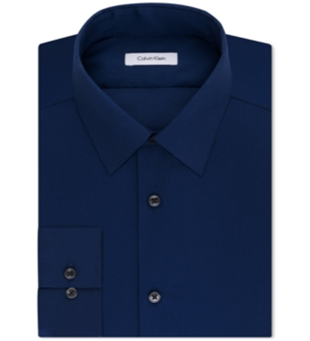 Calvin Klein Men's Men's Slim Fit Non Iron Herringbone Dress Shirt Blue Size 17.5X34X35
