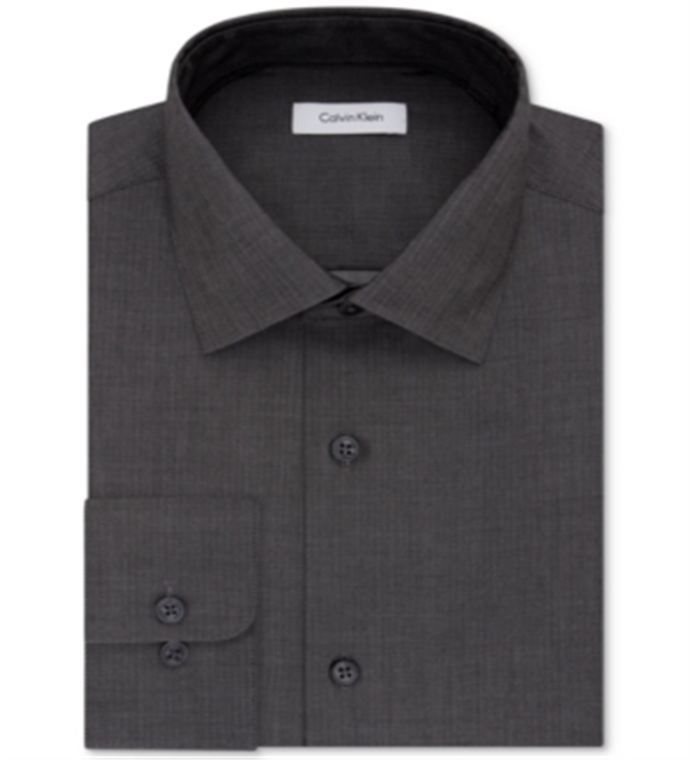 Calvin Klein Steel Men's Classic-Fit Non-Iron Performance Herringbone Spread Collar Dress Shirt Gray Size 18 36-37