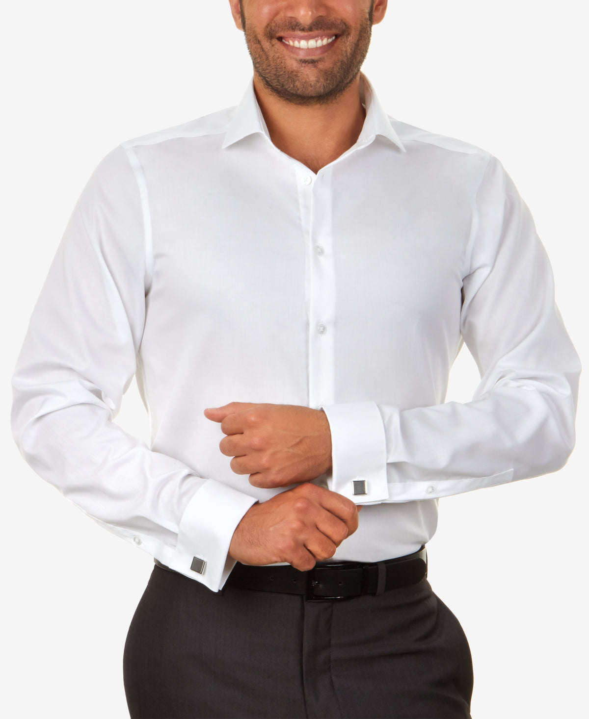 Calvin Klein Men's Slim Fit Non Iron French Cuff Dress Shirt White Size 17.5X34X35