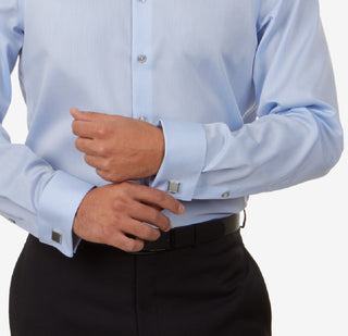 Calvin Klein Men's Slim Fit Non Iron Performance Herringbone French Cuff Dress Shirt Blue Size 34X35