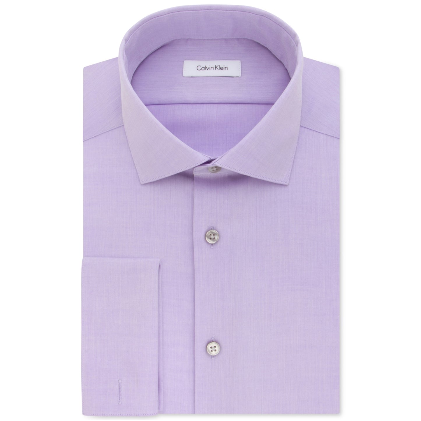 Calvin Klein Men's Slim Fit Non Iron Performance Herringbone French Cuff Dress Shirt Purple Size 15X32-33