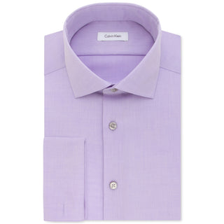 Calvin Klein Men's Slim Fit Non Iron Performance Herringbone French Cuff Dress Shirt Purple Size 15X32-33