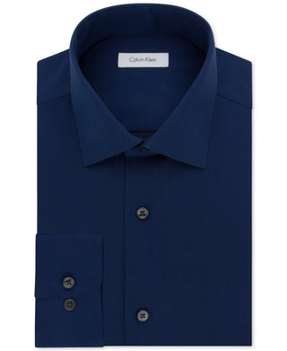 Calvin Klein Men's Classic Fit Non Iron Herringbone Spread Collar Dress Shirt Blue Size 16.5X34X35