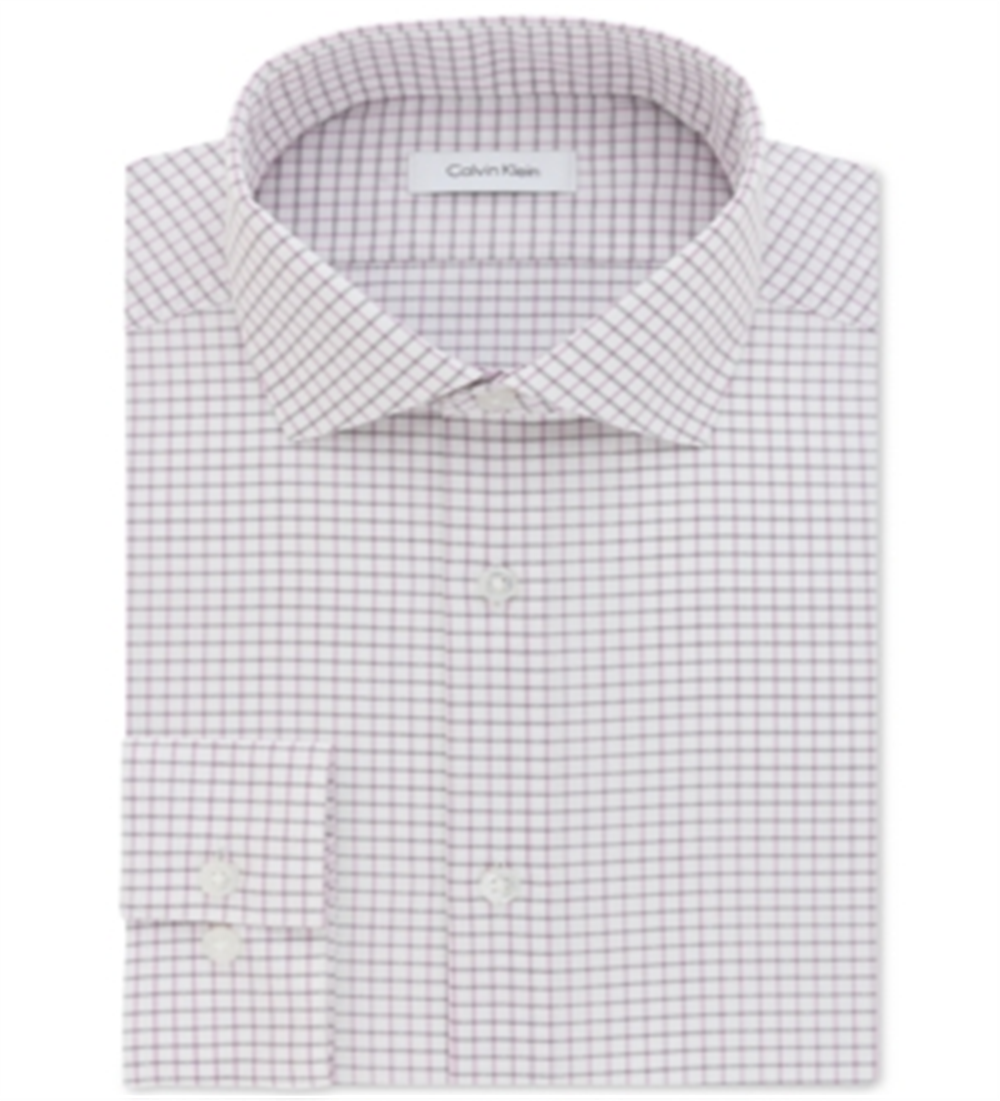 Calvin Klein Men's Classic Fit Non Iron Pink Check Dress Shirt Gray Size 15X32X33