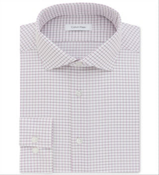 Calvin Klein Men's Classic Fit Non Iron Pink Check Dress Shirt Gray Size 15X32X33