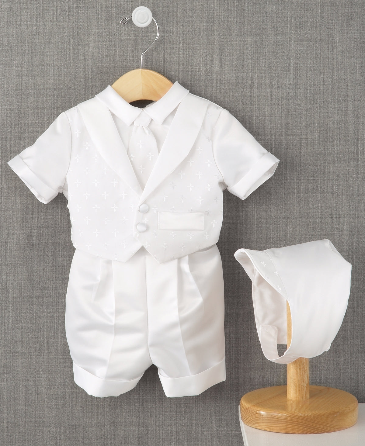 Lauren Madison Baby Boy's Cross Dobby Christening Suit White Size 0-3 M