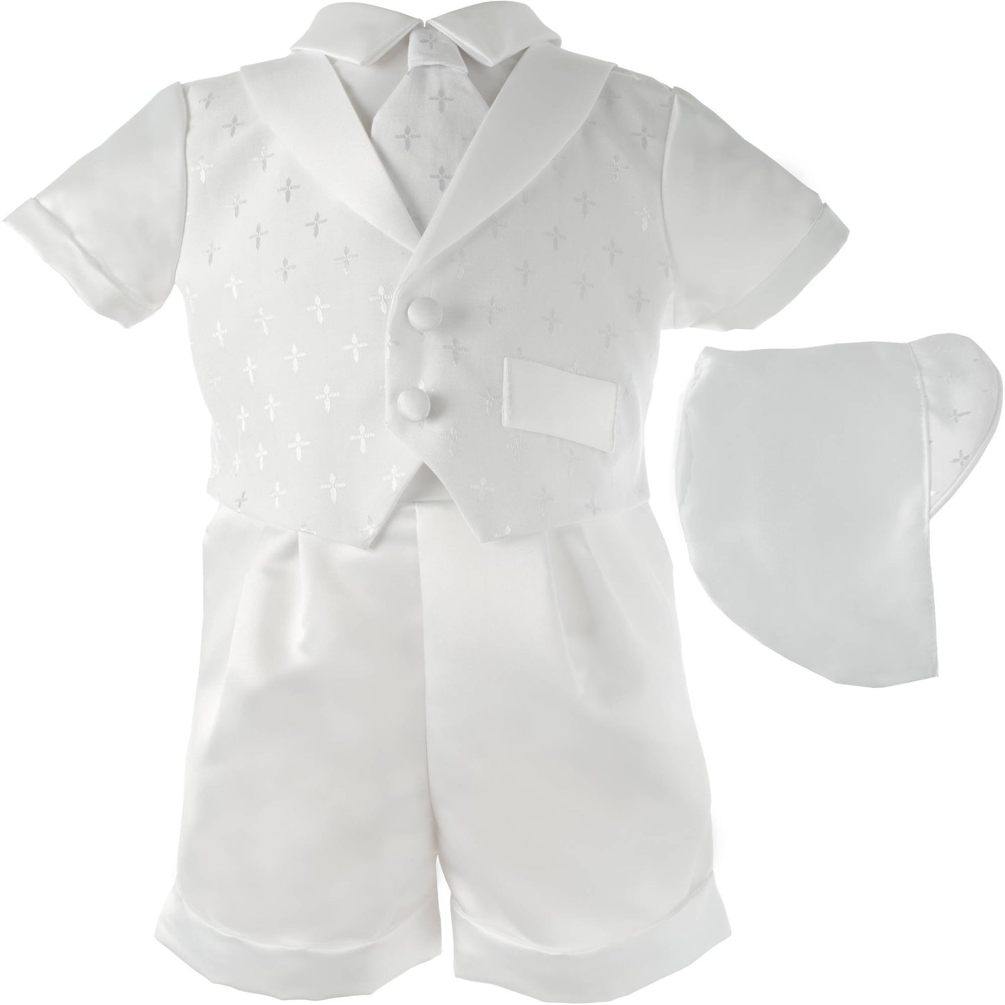 Lauren Madison Baby Boy's Cross Dobby Christening Suit White Size 0-3 M