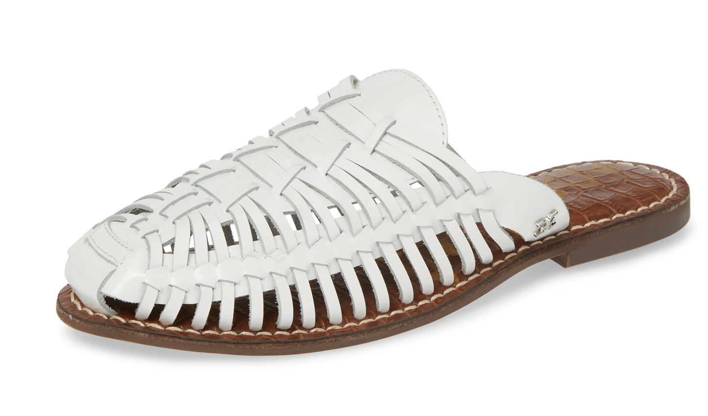 Sam Edelman Women's Comfort Cushioned Woven Keelyn Round Toe Block Heel Slip on Leather Mules White Size 6.5