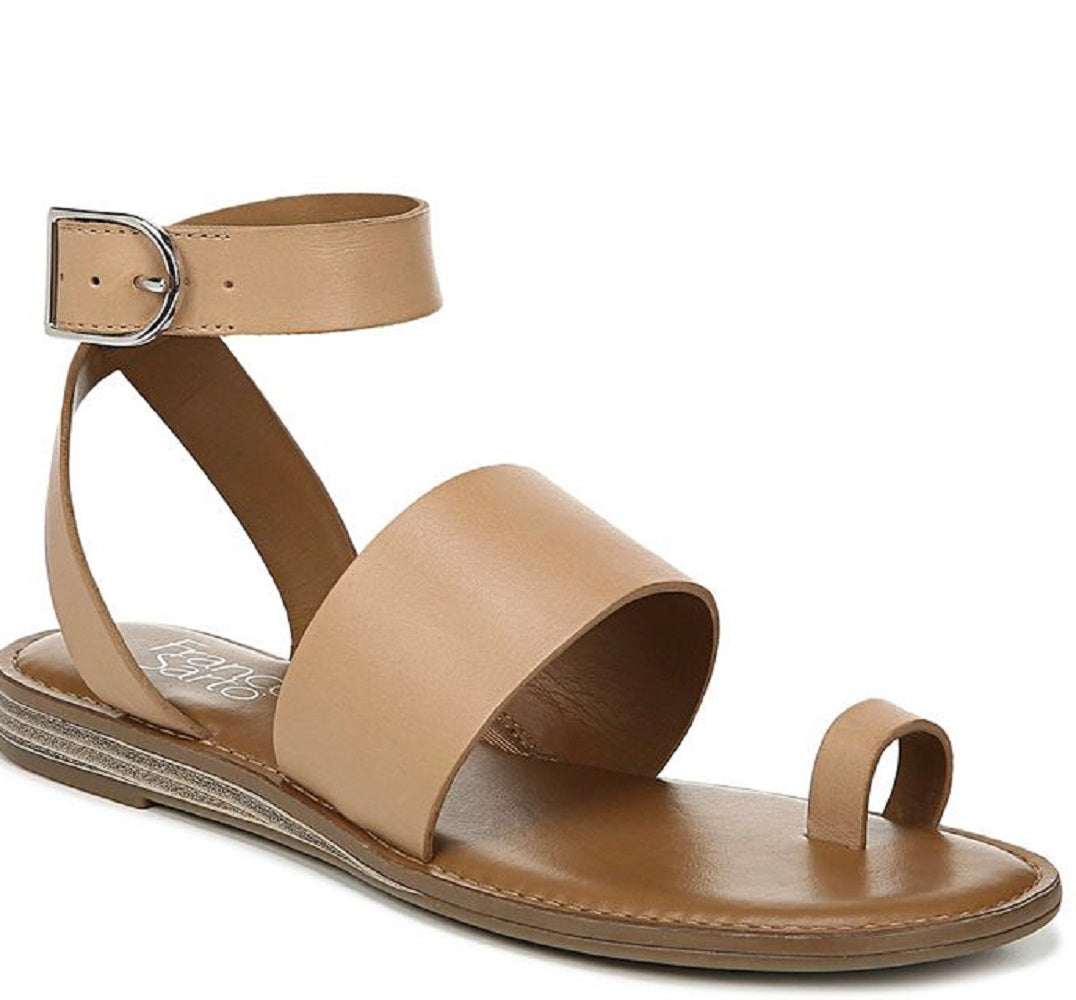 Franco Sarto Women's Gracious Leather Open Toe Casual Ankle Strap Sandals Brown Size 6.5 M