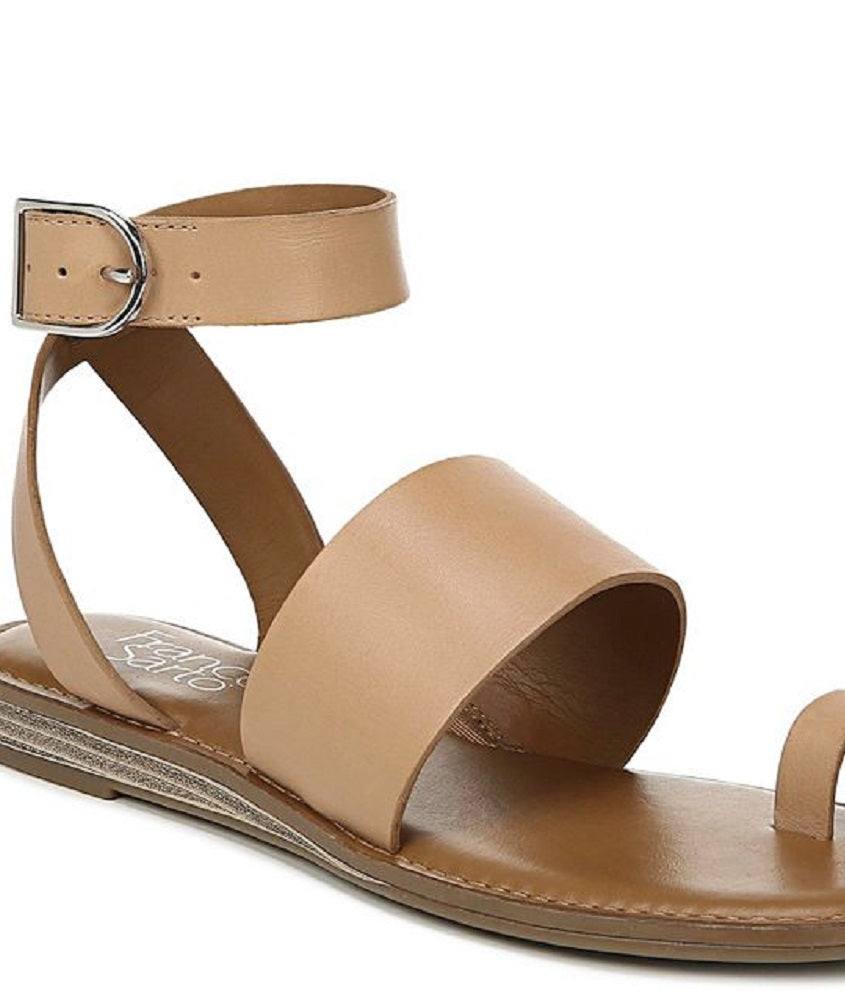 Franco Sarto Women's Gracious Leather Open Toe Casual Ankle Strap Sandals Brown Size 6.5 M