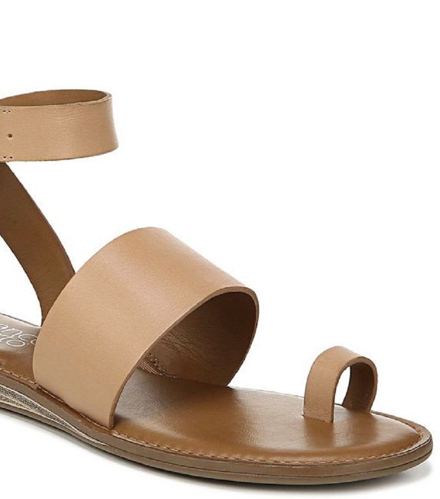 Franco Sarto Women's Gracious Leather Open Toe Casual Ankle Strap Sandals Brown Size 6.5 M