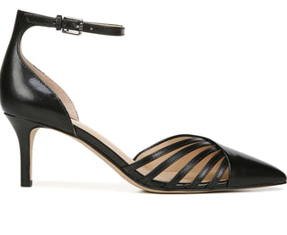 Franco Sarto Women's Ankle Strap Kitten Heel Buckle Leather Pumps Black Size 7.5 M