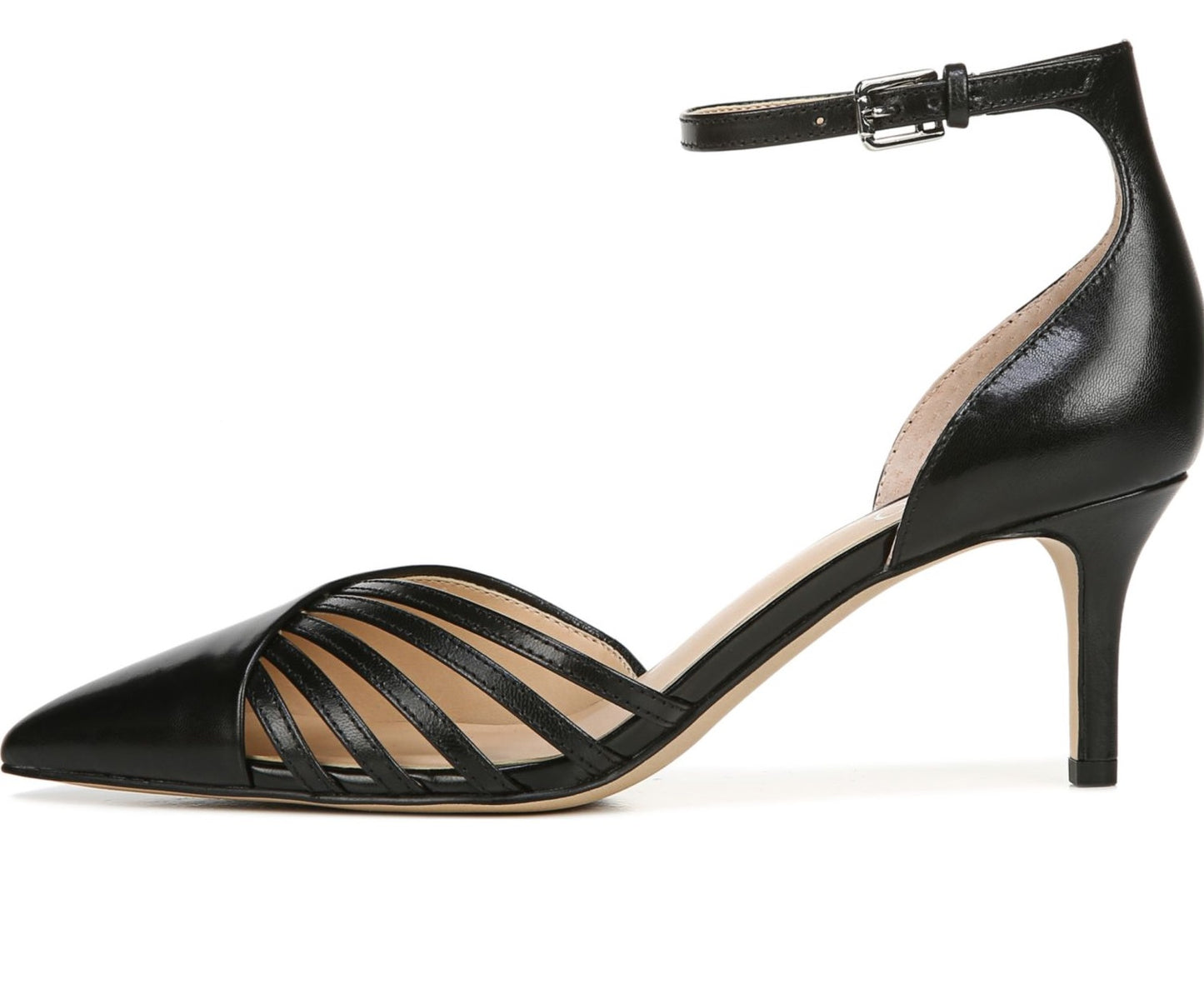 Franco Sarto Women's Ankle Strap Kitten Heel Buckle Leather Pumps Black Size 7.5 M