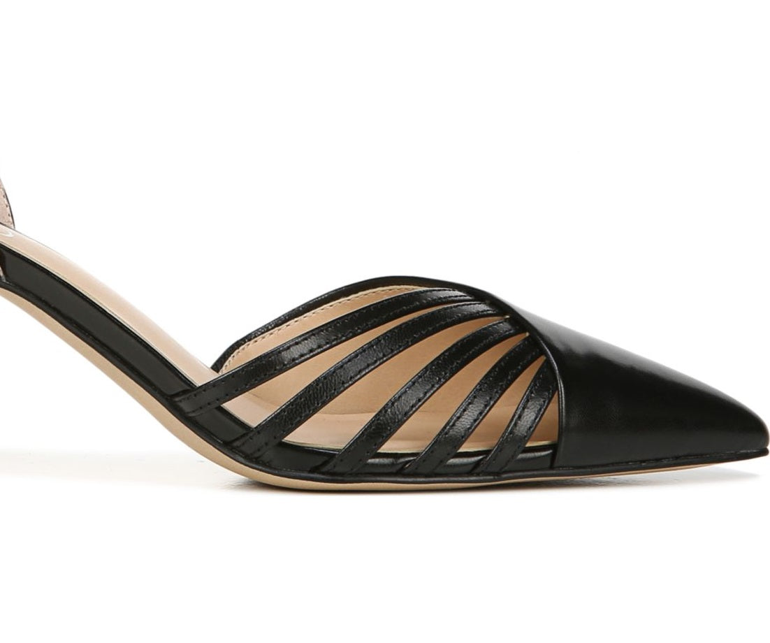 Franco Sarto Women's Ankle Strap Kitten Heel Buckle Leather Pumps Black Size 7.5 M