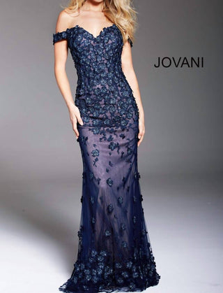 Jovani - Floral Embellished Off Shoulder Evening Dress