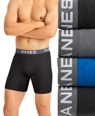 Hanes Men's Ultimate Comfortflex Fit 4 Pk Moisture Wicking Stretch Boxer Briefs Black Size Medium