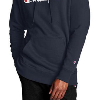 Champion Men's Script Logo Powerblend Hoodie Blue Size Medium