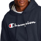 Champion Men's Script Logo Powerblend Hoodie Blue Size Large