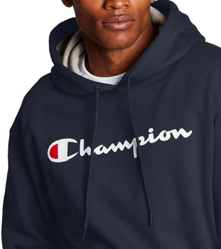 Champion Men's Script Logo Powerblend Hoodie Blue Size Large