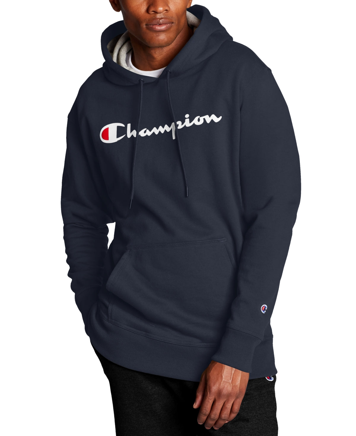 Champion Men's Script Logo Powerblend Hoodie Blue Size Large