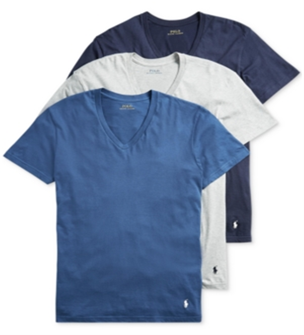 Ralph Lauren Men's 3 Pk Slim Fit Classic T-Shirts Blue Size Small