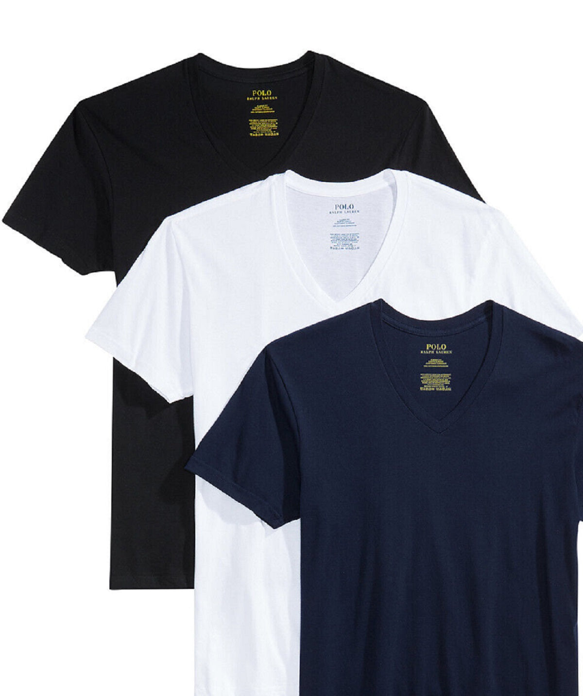 Polo Ralph Lauren Men's 3 Pack Slim Fit Cotton V Neck T-Shirt Black Size Small
