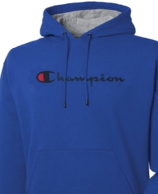 Champion Men's Script Logo Powerblend Hoodie Blue Size Small