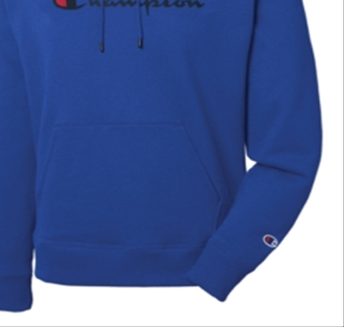 Champion Men's Script Logo Powerblend Hoodie Blue Size Small