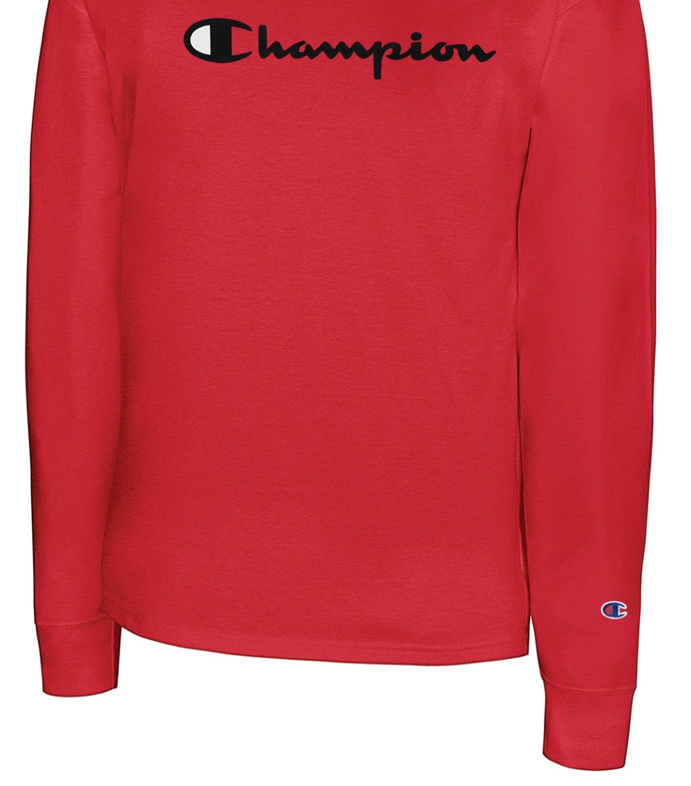 Champion Men's Script Logo Long Sleeve T-Shirt Red Size Medium
