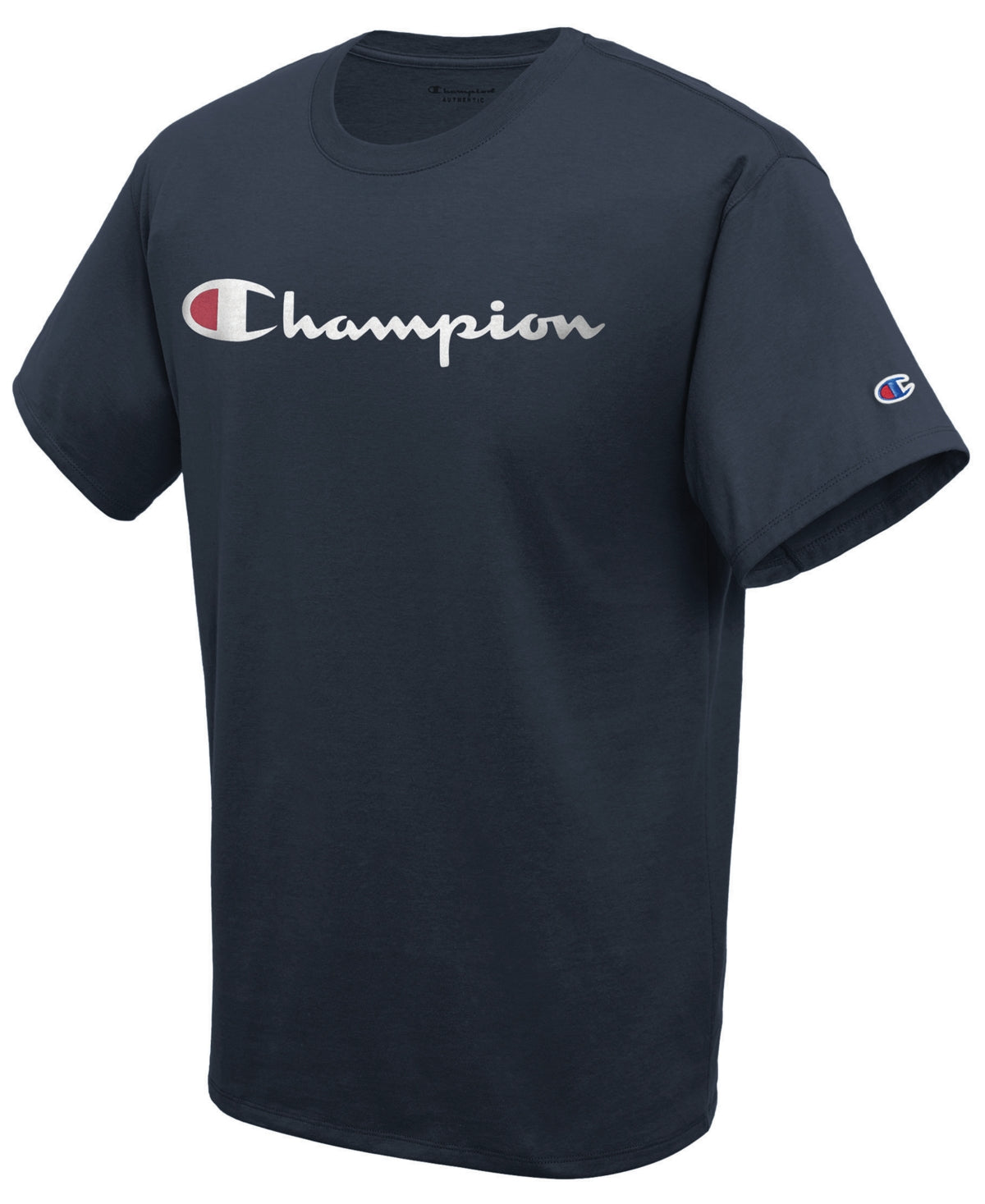 Champion Men's Script Logo T-Shirt Blue Size XX-Large