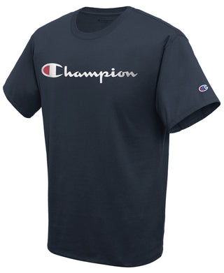 Champion Men's Script Logo T-Shirt Blue Size XX-Large