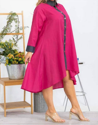 Karen T Design - Asymmetrical Shirt Dress With Contrast Collar