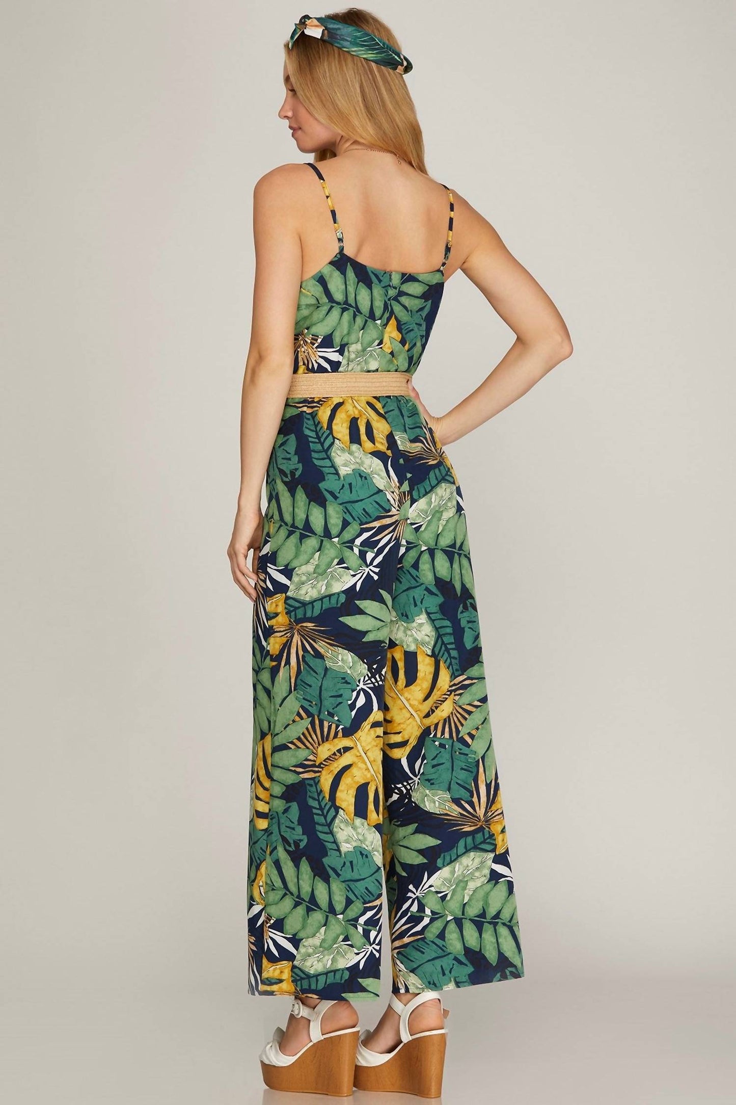 She + Sky - Cami Woven Tropical Print Jumpsuit