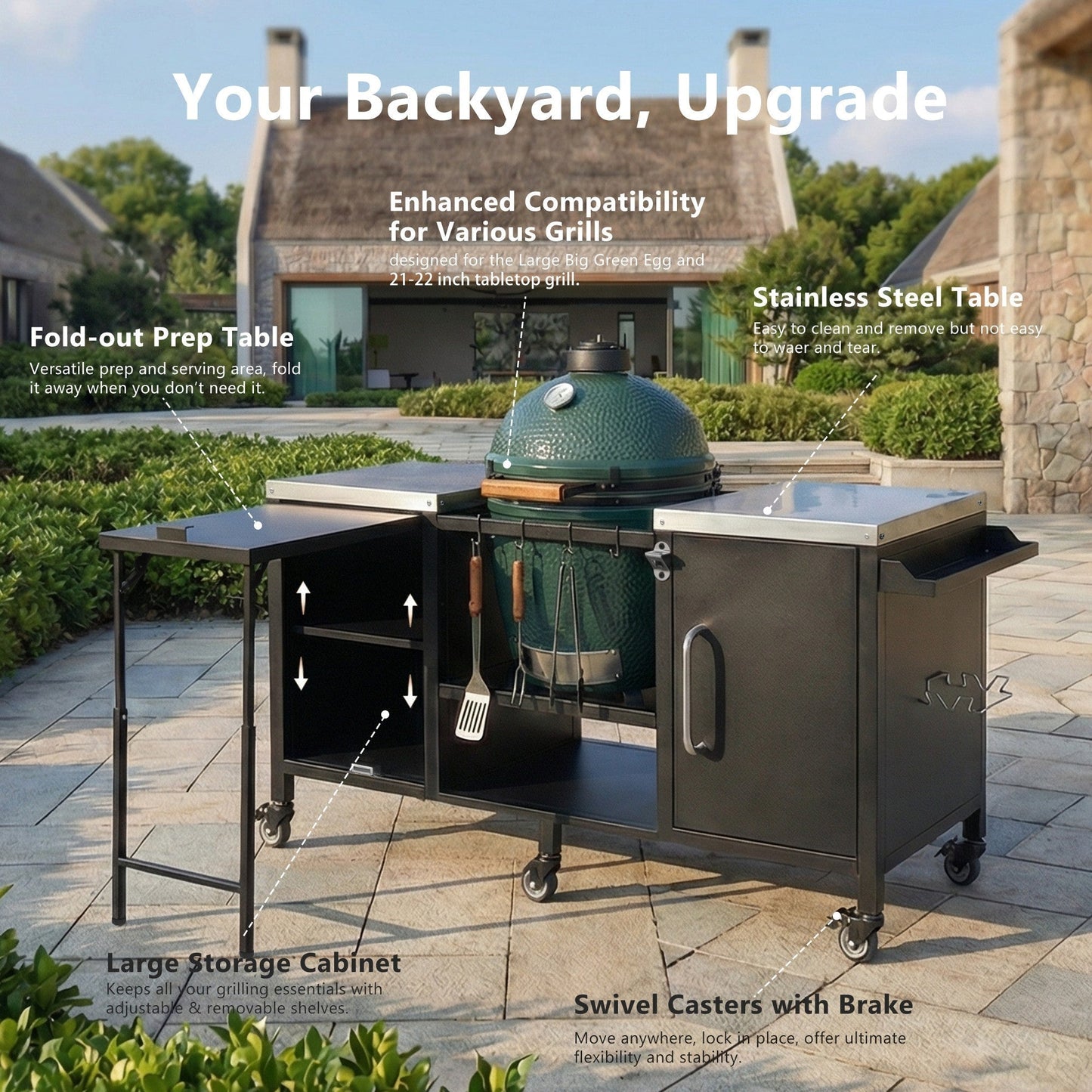 K&K 72.4' Large Grill Table for Big Green Egg