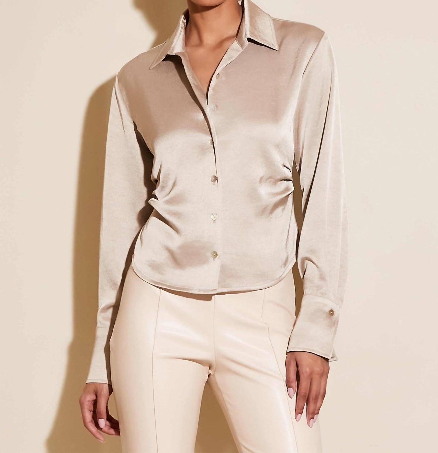 Fifteen Twenty - Tawnie Side-pleat Satin Shirt