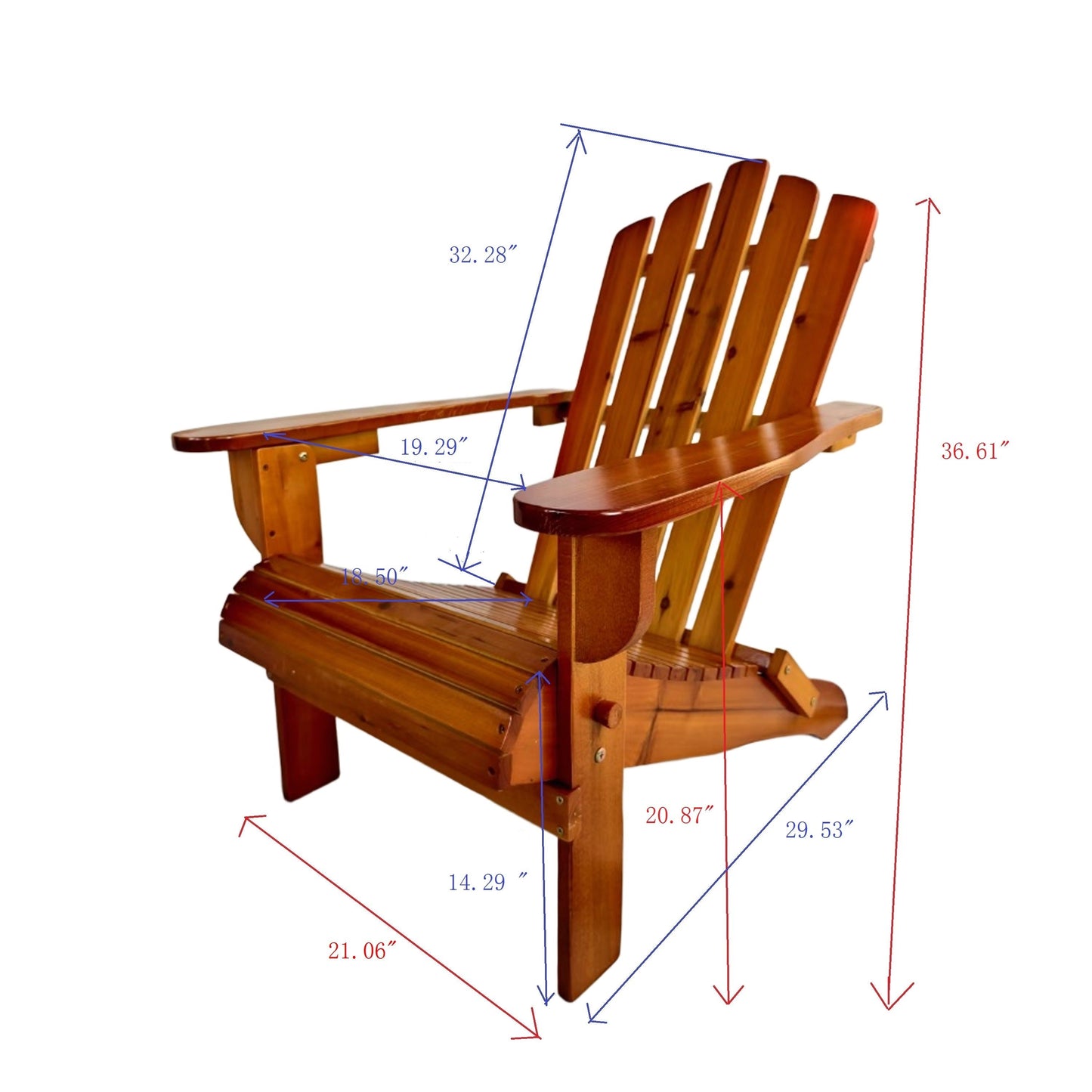 Foldable Solid Wood Adirondack Chair in Oak Finish