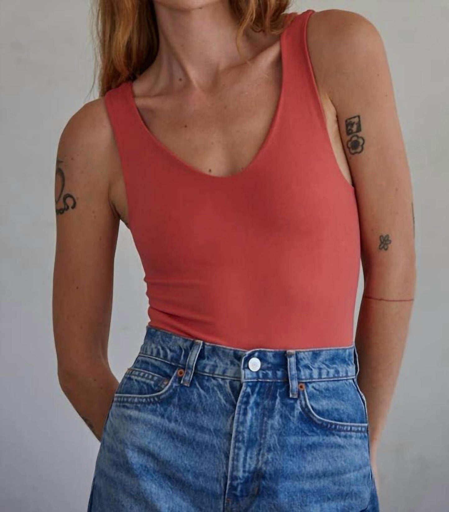 By Together - Women's Double Layered Seamless V Neck Sleeveless Bodysuit