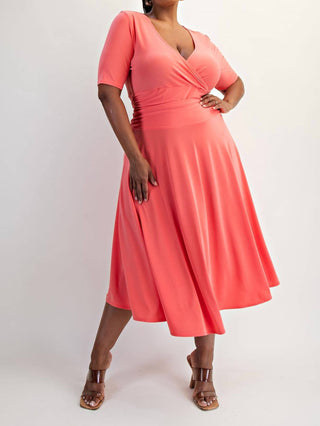 The Curve La - Plus Size Knit Surplice Midi Dress With Full Skirt