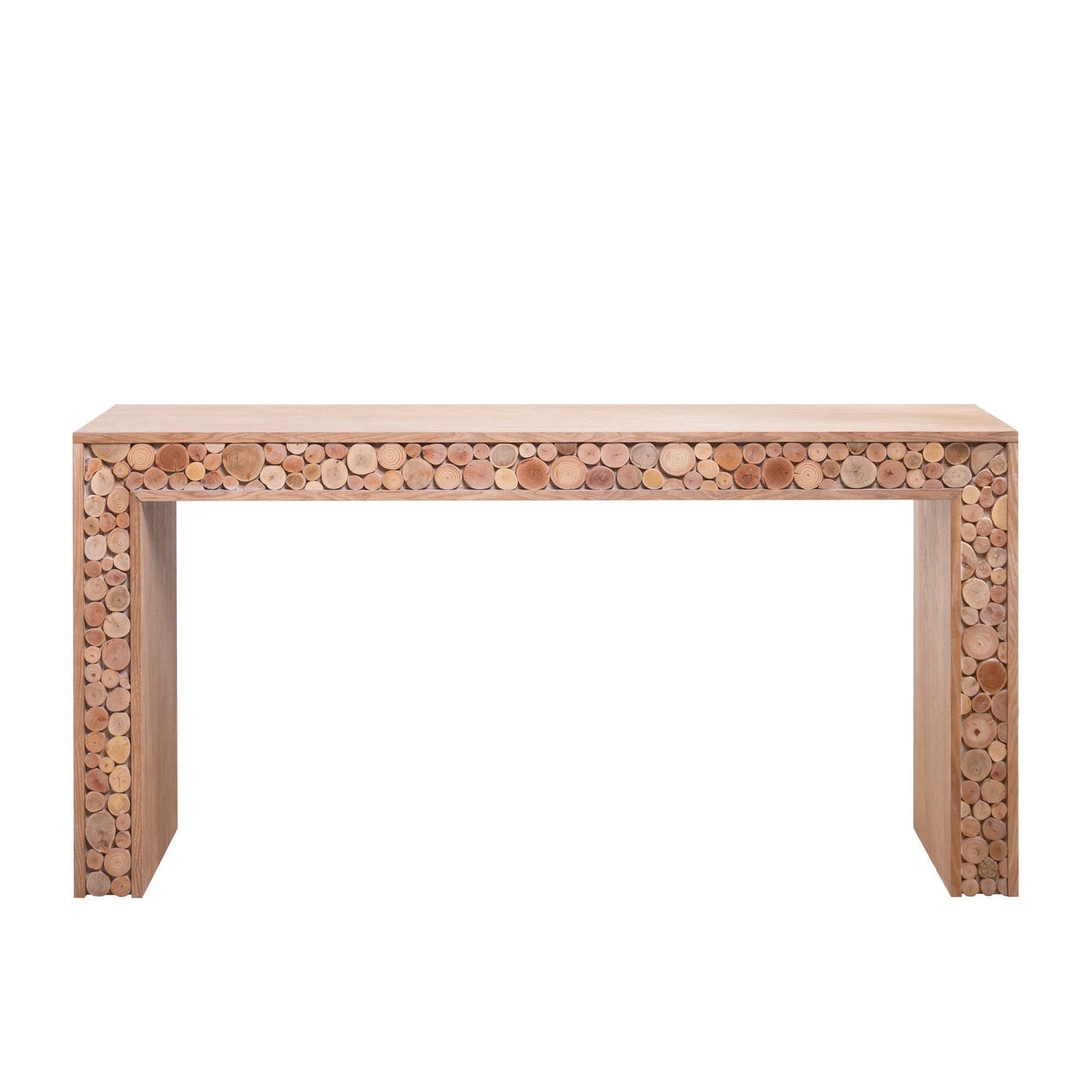 Rustic Wood Console Table with Natural Log Accents – 62" Entryway Table