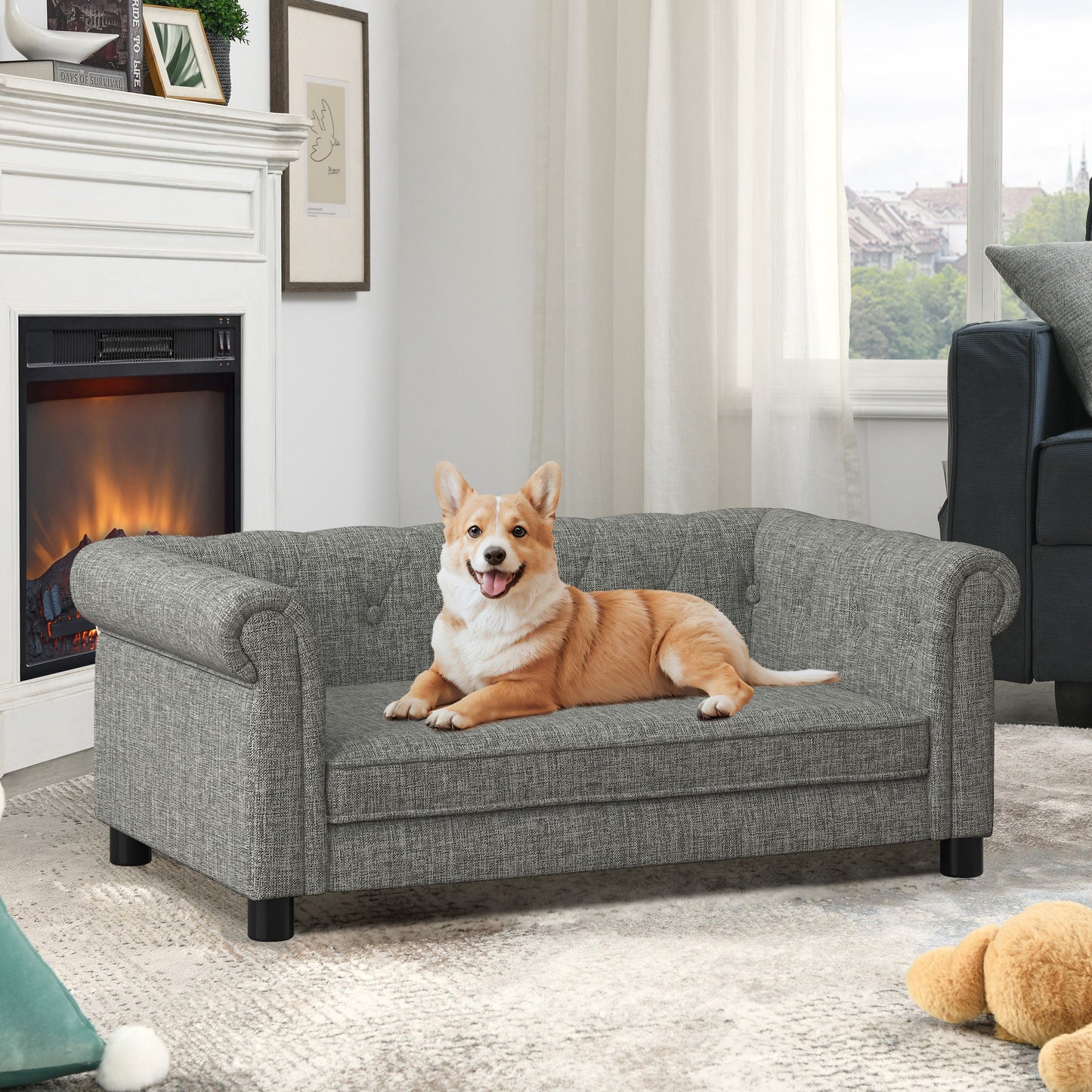 Modern Linen Fabric Light Grey Elevated Pet Bed