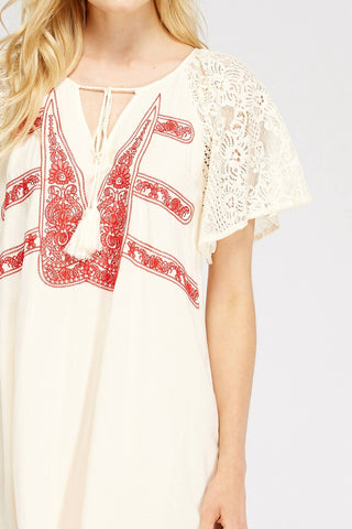 Entro - Lace & Embroidered Mini Dress