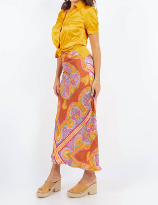 Paparazzi - Satin Watercolor Print Bias Cut Skirt
