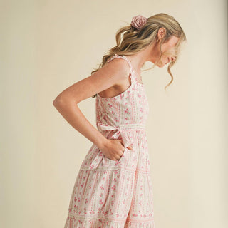 &Merci - Ivory Floral Side Bow Coquette Midi Dress