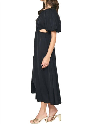 Entro - Sade Sides Cut-Outs Puff Sleeves Maxi Dress
