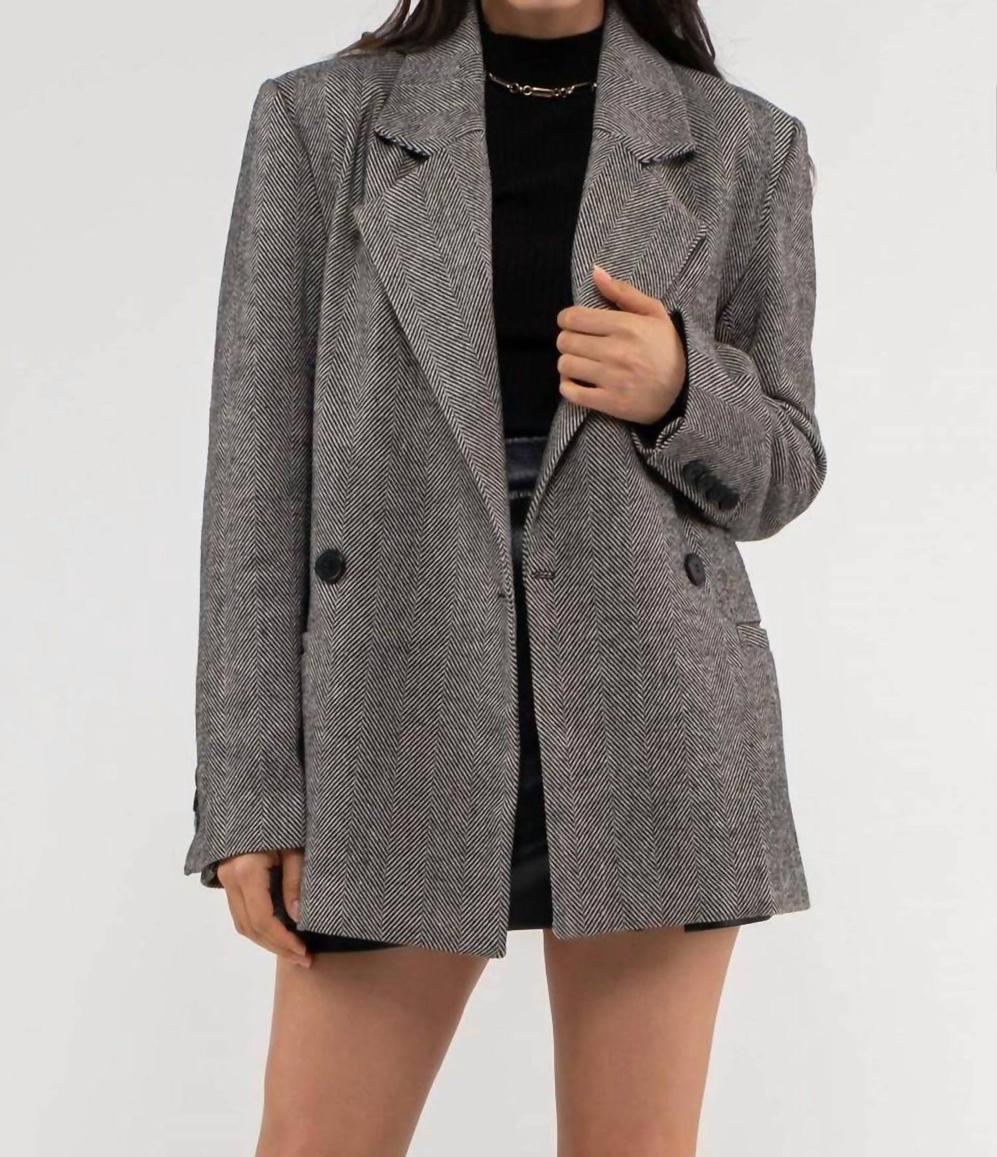 Blu Pepper - Tessa Tweed Style Long Line Blazer