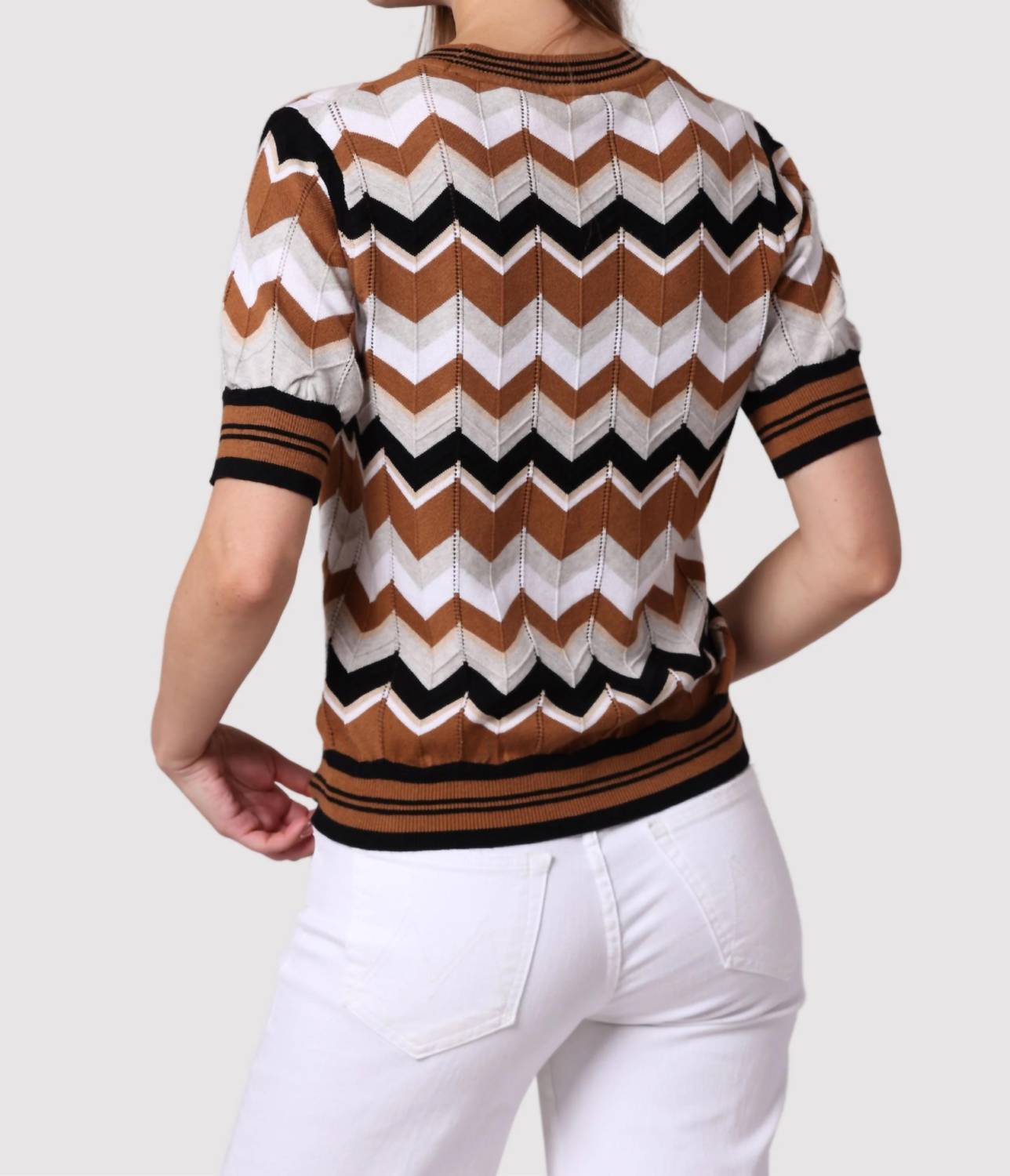 Minnie Rose - Women's Chevron Pointelle Crew Top