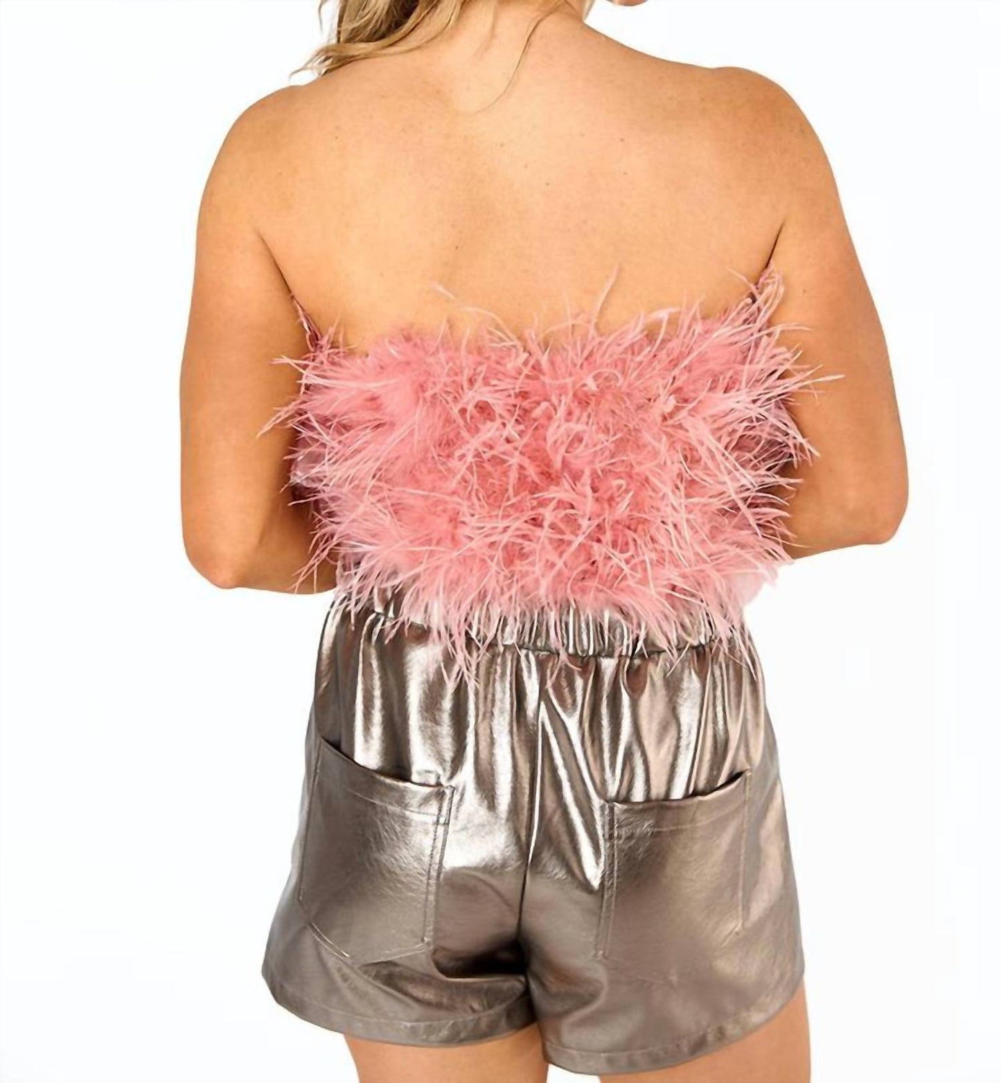 Buddylove - FANCY STRAPLESS FEATHER CROP TOP